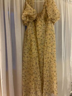 Yellow Floral Maxi Dress with Puff Sleeves